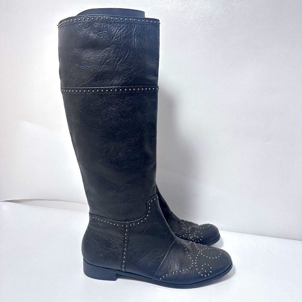 No 704b. Boots Womens 38.5 US 8M Jive Black Leather Mid Calf Studded Low…